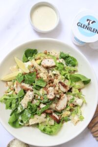 Caesar Pasta Salad with Crispy Chicken & Chickpea Croutons
